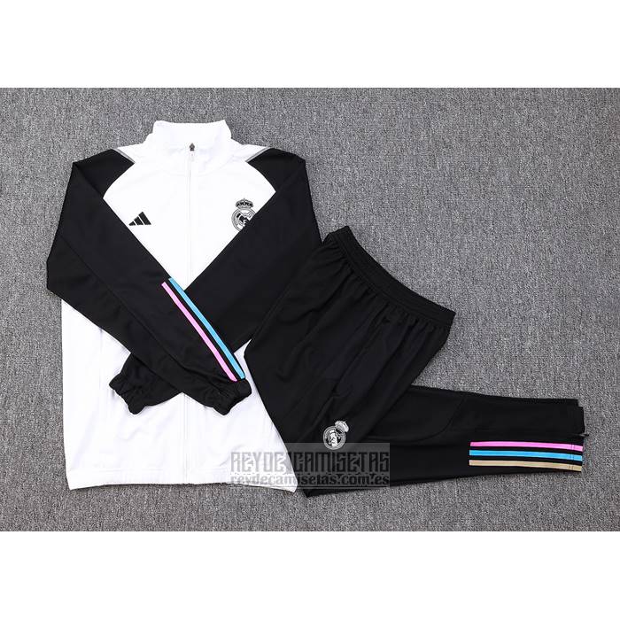 Chandal de Chaqueta del Real Madrid Nino 2023-2024 Blanco y Negro